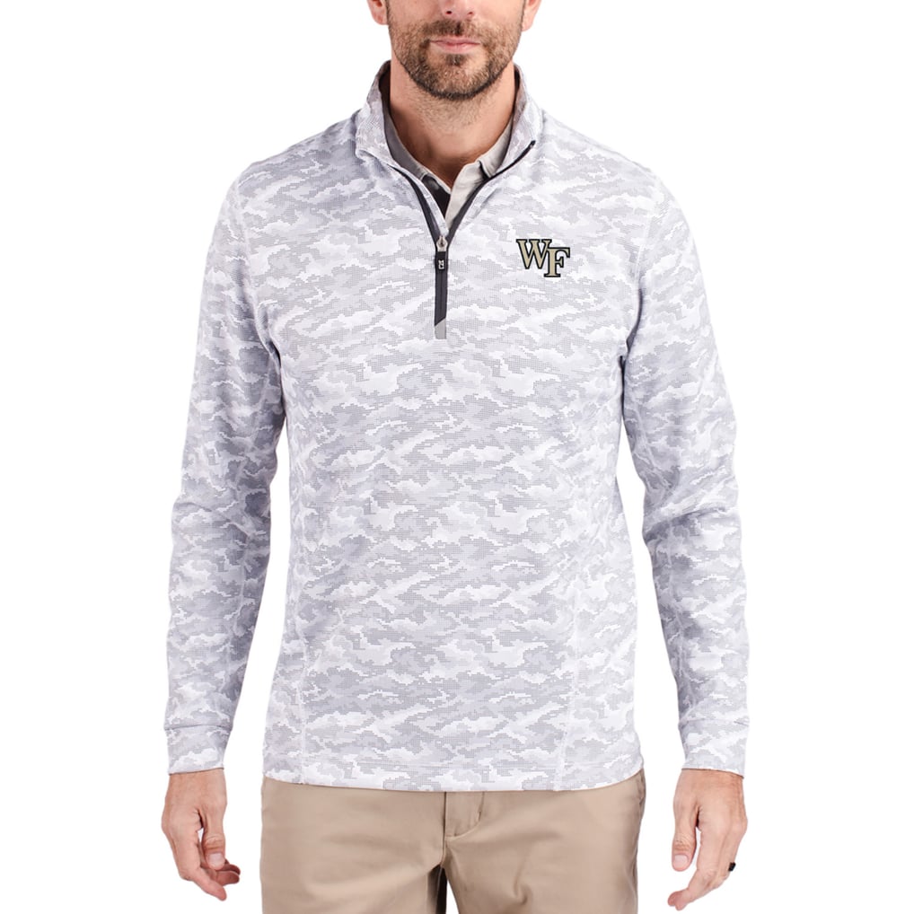  Wake Forest Demon Deacons Cutter & Buck Traverse Stretch Eco Camo DryTec Tri-Blend Quarter-Zip Pullover - Gray